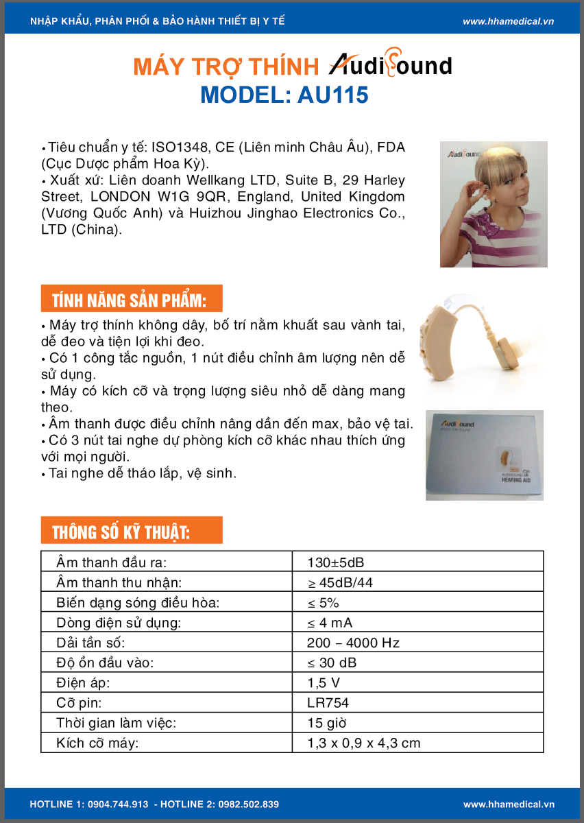 Máy trợ thính không dây Audi sound, model: AU115